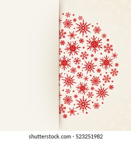 Vector Christmas white card with red snowflakes pattern.