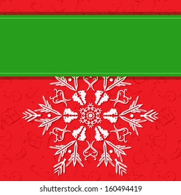 Vector Christmas White Snowflake and Green Place for Text on Red New Year Card