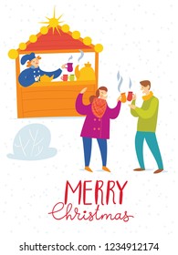Vector Christmas winter card for holiday season with abstract people doing winter activities.