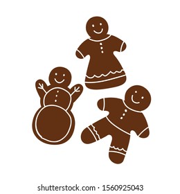 Vector christmas winter cookies, painted and decorated gingerbread men, snowman. Perfect for new year design. Gift idea.  Holiday mood.