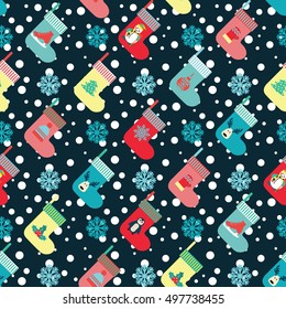 Vector Christmas and winter holiday background in flat design with different christmas socks.