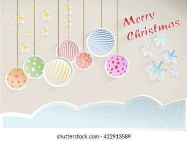 Vector Christmas wish with decorations and snowflakes on beige background