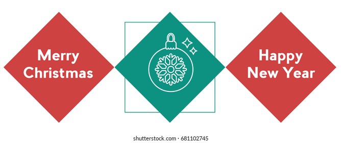 Vector christmas wishes banner with linear icon of christmas ball