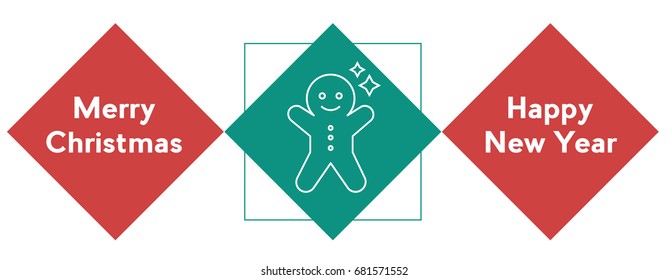 Vector christmas wishes banner with linear icon of gingerbread man