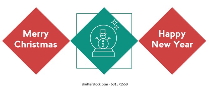 Vector christmas wishes banner with linear icon of snow glass ball
