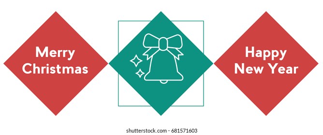 Vector christmas wishes banner with linear icon of bell