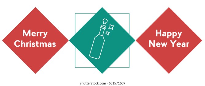 Vector christmas wishes banner with linear icon of bottle
