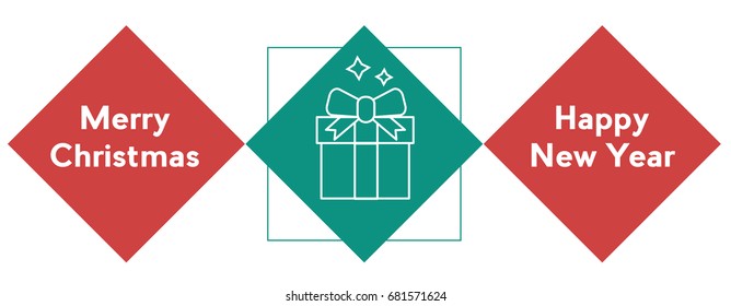 Vector christmas wishes banner with linear icon of gift box