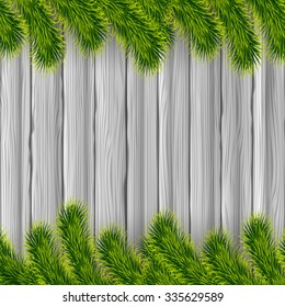 Vector Christmas wooden background with fir tree and copy space