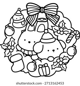 Un Vector de corona de Navidad con animales
