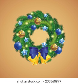 Vector  Christmas wreath with baubles