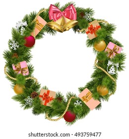 Vector Christmas Wreath with Christmas Bell
