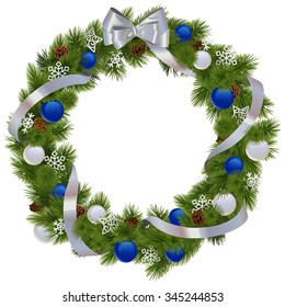 Vector Christmas Wreath with Blue Decorations