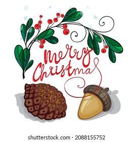 Vector Christmas Wreath with cone  and acorn
