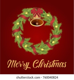 vector christmas wreath with decorations and hand drawn elegant modern brush lettering