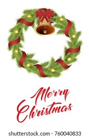 vector christmas wreath with decorations and hand drawn elegant modern brush lettering