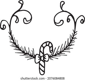 vector christmas wreath doodle style with lollipop