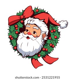 Vector Christmas Wreath Garland Santa Claus Cartoon Illustration Isolated