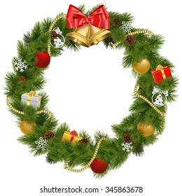 Vector Christmas Wreath with Golden Bells