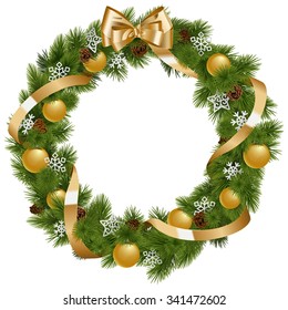 Vector Christmas Wreath with Golden Decorations