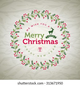 Vector Christmas wreath greetings. Elements are layered separately in vector file.