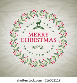 Vector Christmas wreath greetings. Elements are layered separately in vector file.
