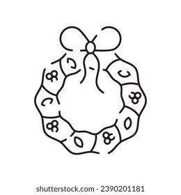 Vector Christmas wreath icon in trendy linear style isolated on white background