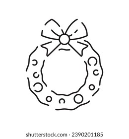 Vector Christmas wreath icon in trendy linear style isolated on white background