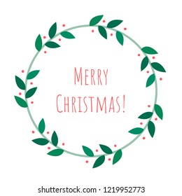 Vector Christmas wreath with leaves and berries.