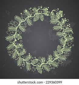 vector Christmas wreath  on a chalk board