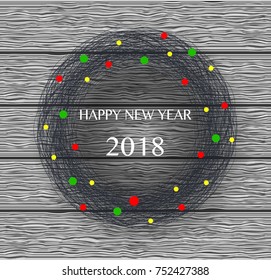 
Vector Christmas wreath on a wooden background 