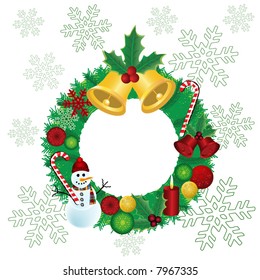 vector christmas wreath with christmas ornaments