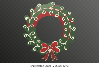 Vector Christmas wreath PNG. Decorated Christmas wreath on a transparent background. Christmas decoration.