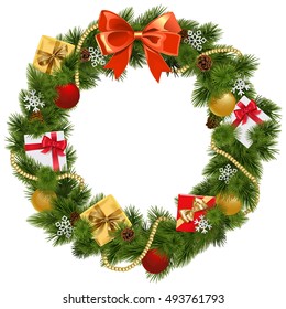 Vector Christmas Wreath with Red Bow