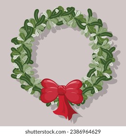 vector of Christmas wreath with red ribbon.