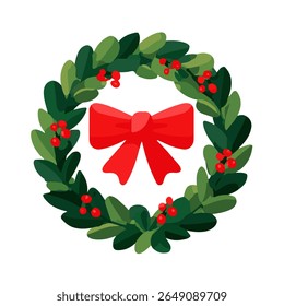 Conjunto de corona de Navidades de Vector con Elementos florales de invierno. Ilustración vectorial. Tarjeta de felicitación de temporada.