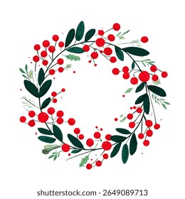 Vector Christmas wreath set with winter floral elements. Vector illustration. Season greeting card.
