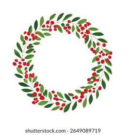 Vector Christmas wreath set with winter floral elements. Vector illustration. Season greeting card.