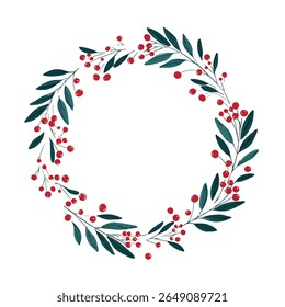 Vector Christmas wreath set with winter floral elements. Vector illustration. Season greeting card.