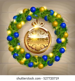 Vector Christmas wreath snowflake inside. Vector illustration