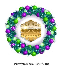 Vector Christmas wreath snowflake inside. Vector illustration