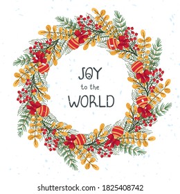 Vector christmas wreath template. Hand draw frame. Use it as invitation, greeting card, poster, banner, Social Media design post, flyer, cover, placard, brochure and other graphic design