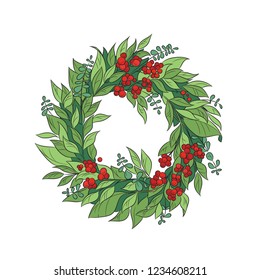 Vector Christmas wreath with a viburnum