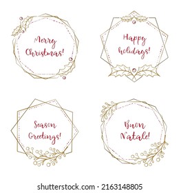 Vector Christmas wreaths set. Holiday holly and mistletoe frames