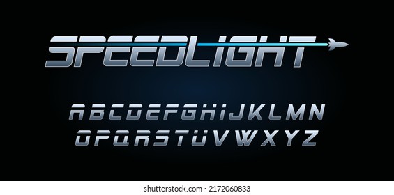 Vector Chrome Alphabet in scifi style for headlines, logos and other graphic projects. ABC in space, galaxy font inspired by movies and animated shows. 