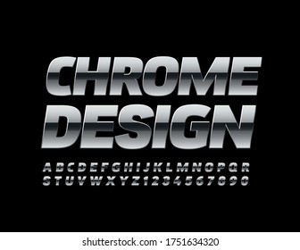 Vector Chrome Design Alphabet Letters and Numbers. Metal reflective Font