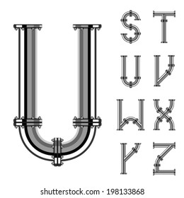 Vector Chrome Pipe Alphabet Letters Part 3