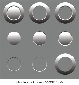 Vector Chrome push-button, completed set and separated elements, displayed on gray surface.