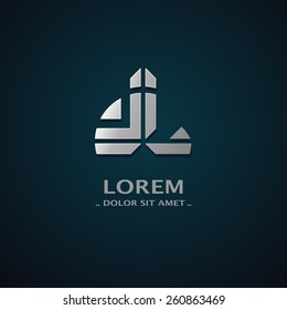 Vector chrome real estate symbol on dark background