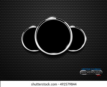 Vector chrome ring speedometer on carbon surface. Empty control devices panel with black background. For logo, load bar, race poster